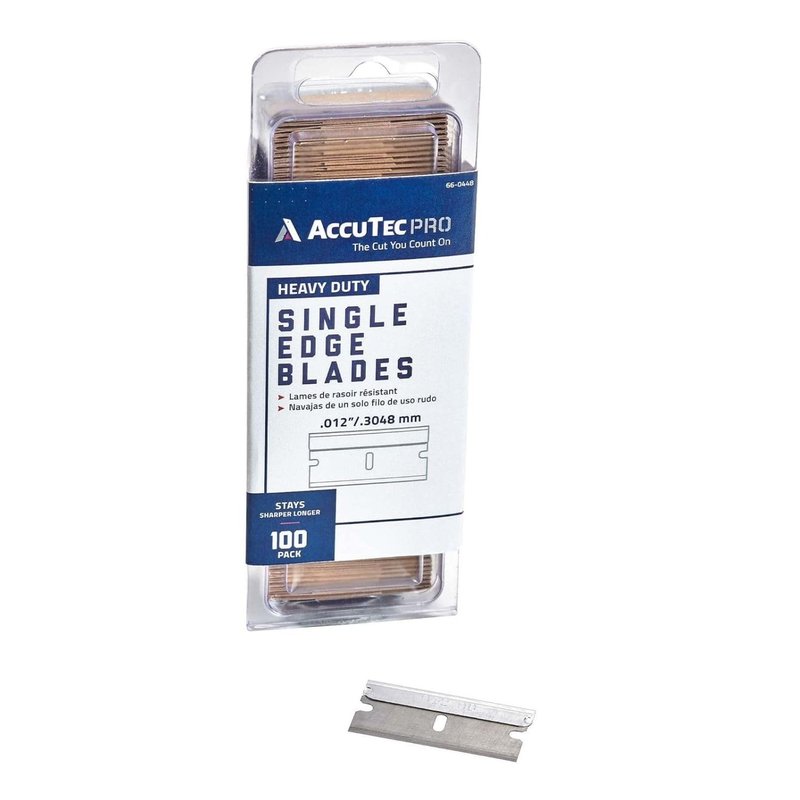 AccuTec Pro 0.012" Aluminum Backed Single Edge Razor Blades - Includes 100 Heavy Duty Carbon Steel Utility Blades - For General Use and Industrial Applications - APBL-7001