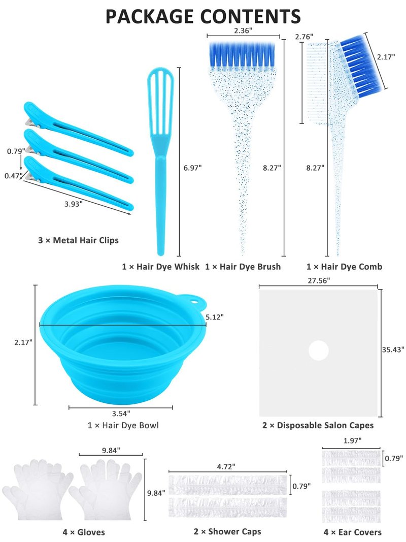 19PCS Hair Bleach Dye Kit - Complete Set with Brush, Bowl, Clips | Ideal for Home Hair Coloring & Highlighting (Blue)
