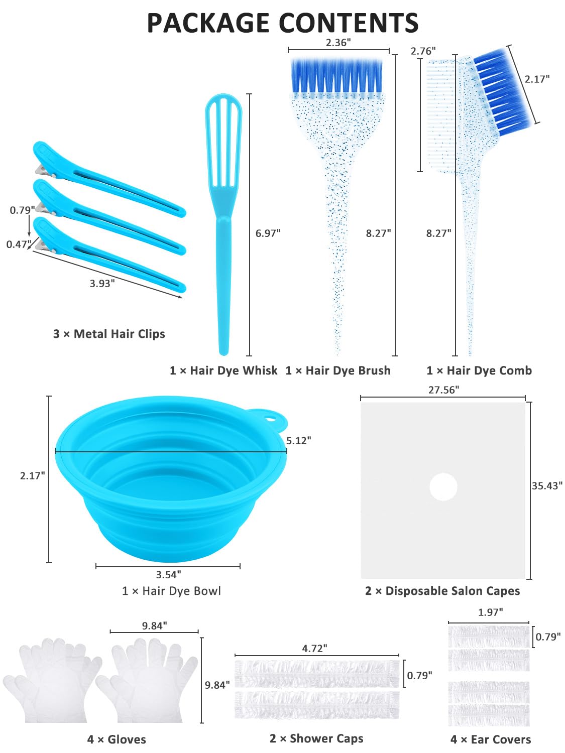 19PCS Hair Bleach Dye Kit - Complete Set with Brush, Bowl & Clips | Ideal for Home Coloring & Highlighting (Blue)