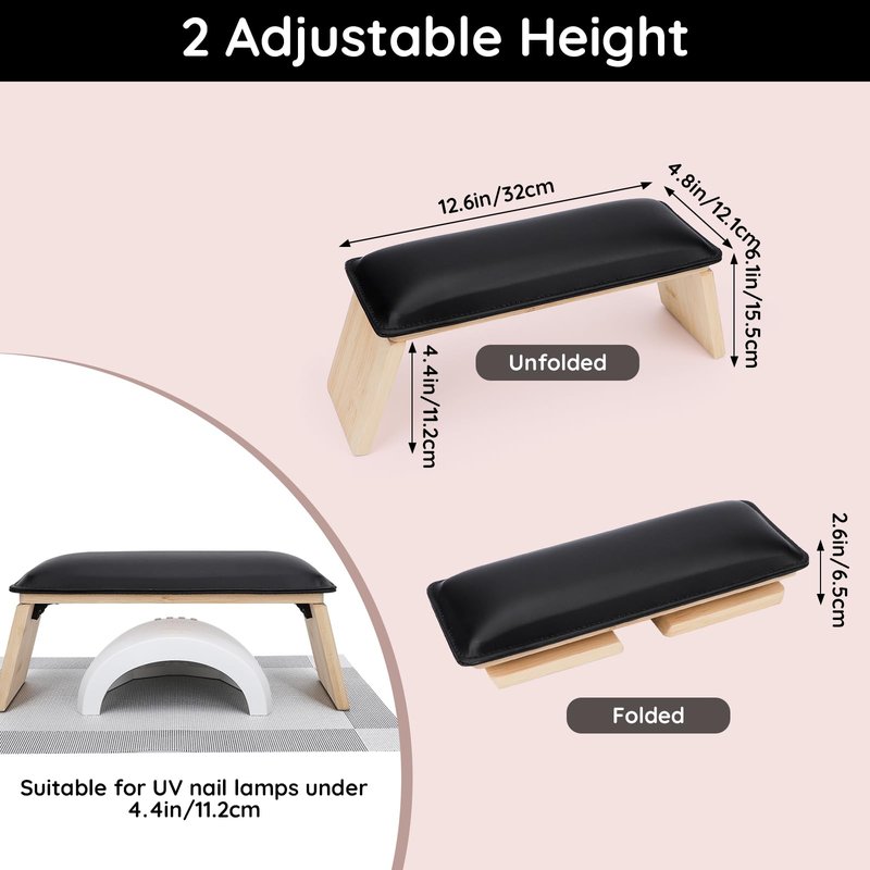 Segbeauty Arm Rest Stand for Nails Tech, Black Wooden PU Leather Nail Arm Rest with Cushion, Professional Manicure Hand Stand Nail Pillow Nails Art Accessories Table for Nail Salon Tech Home Use