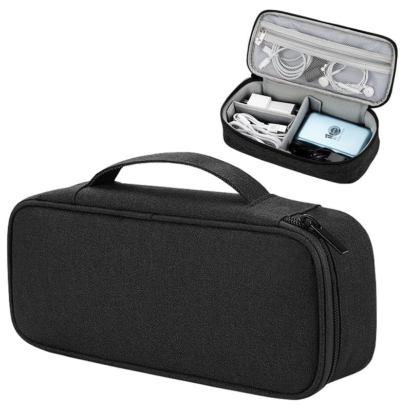 Teskyer Tech Organizer Pouch – Portable Waterproof Electronics Bag with Compartments for Cables, Chargers, Earbuds & Phone (Black)