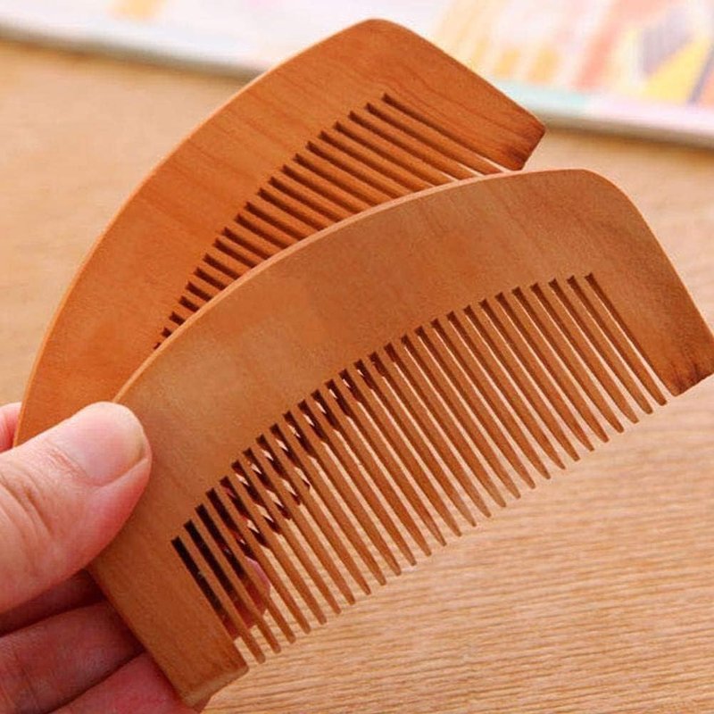 2 Pcs Natural Peach Wood Comb Close Teeth Anti-static Beard Hair Wooden Beauty Massage Detangling Tools Care Accessories, Hair Combs, Styling Tools and Appliances