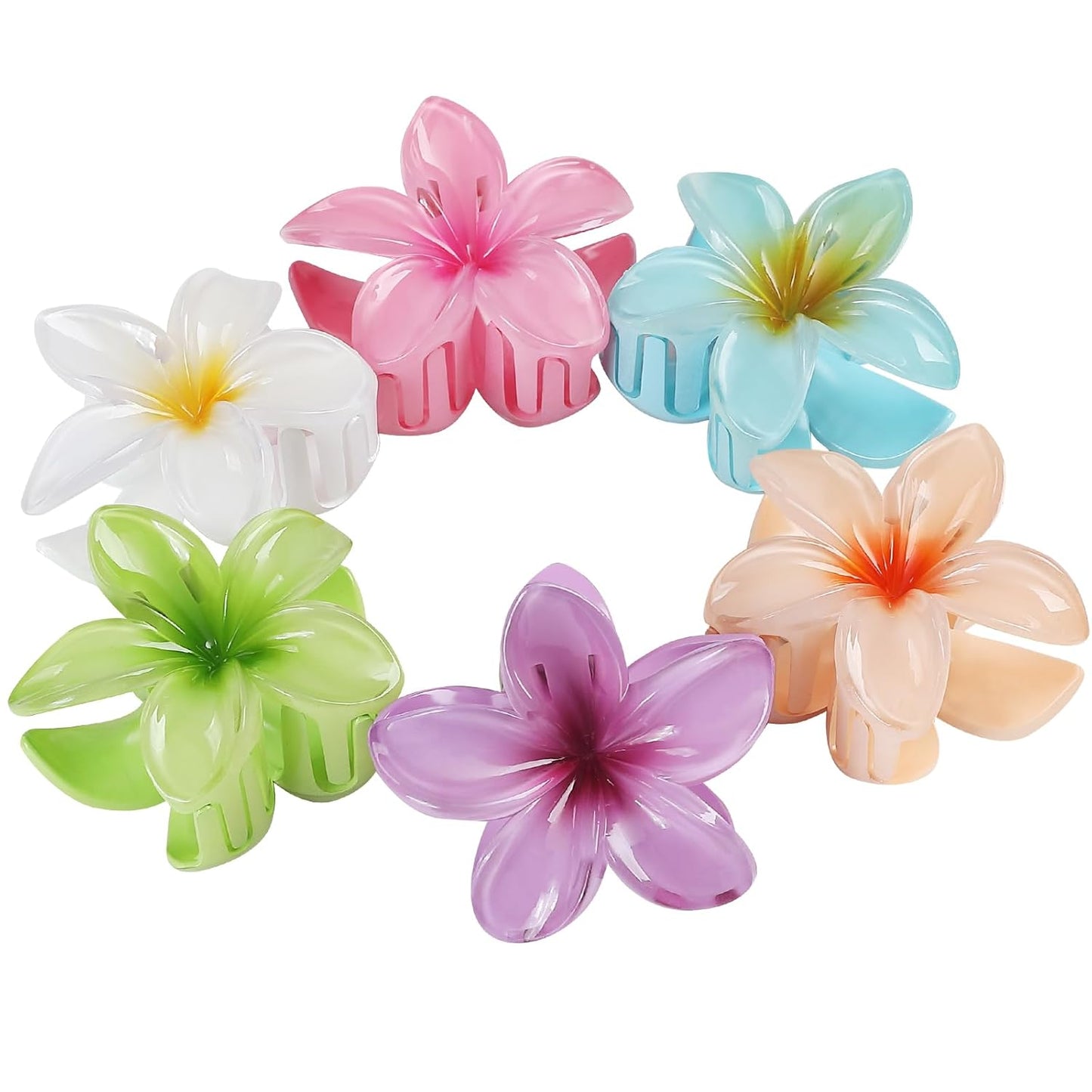 Flower Hair Clips - 6 Pcs Hawaiian Large Claw Clips for Thick & Thin Hair | Tropical Beach Accessories