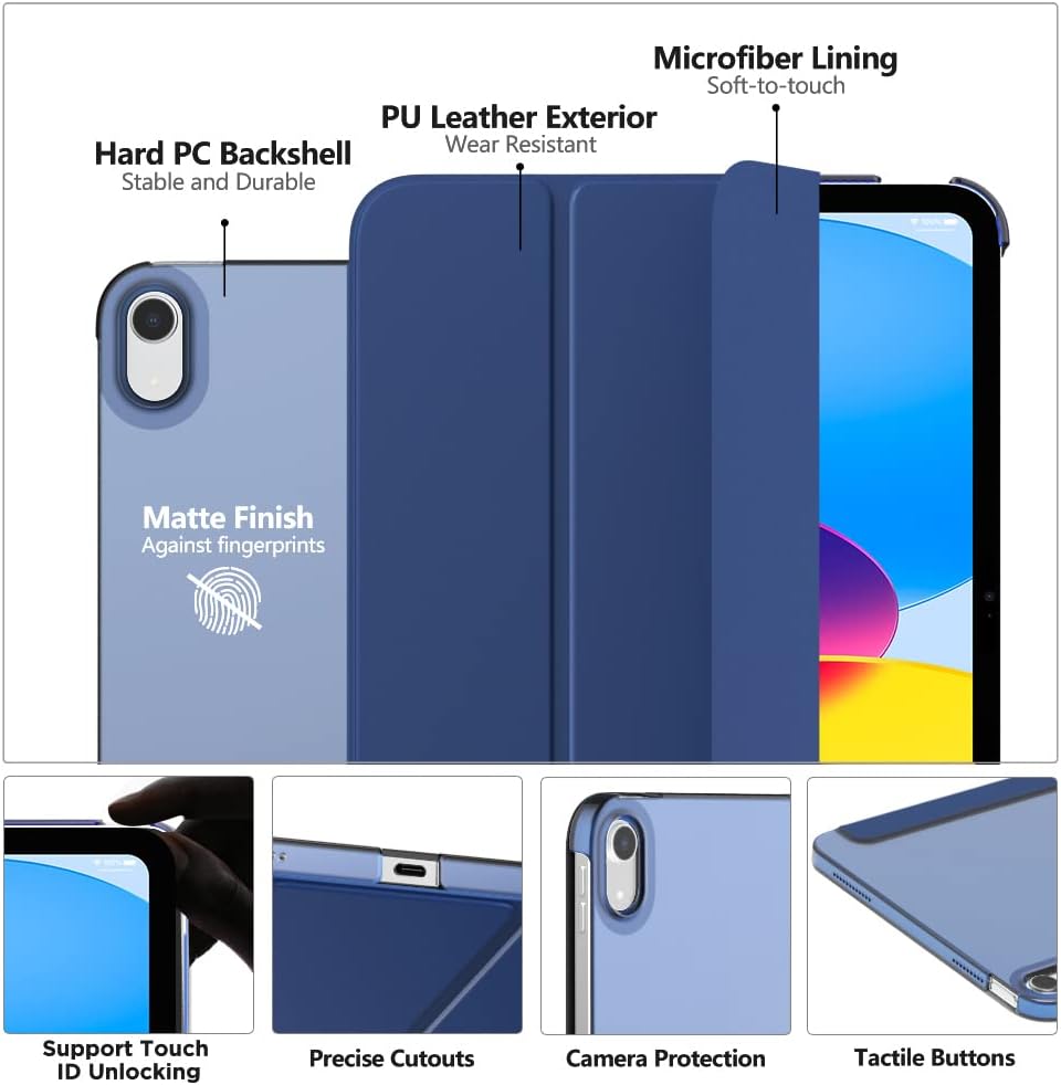 iPad 11th & 10th Generation Case - Slim Hard PC Translucent Back Cover | Navy Blue, Auto Wake/Sleep Support