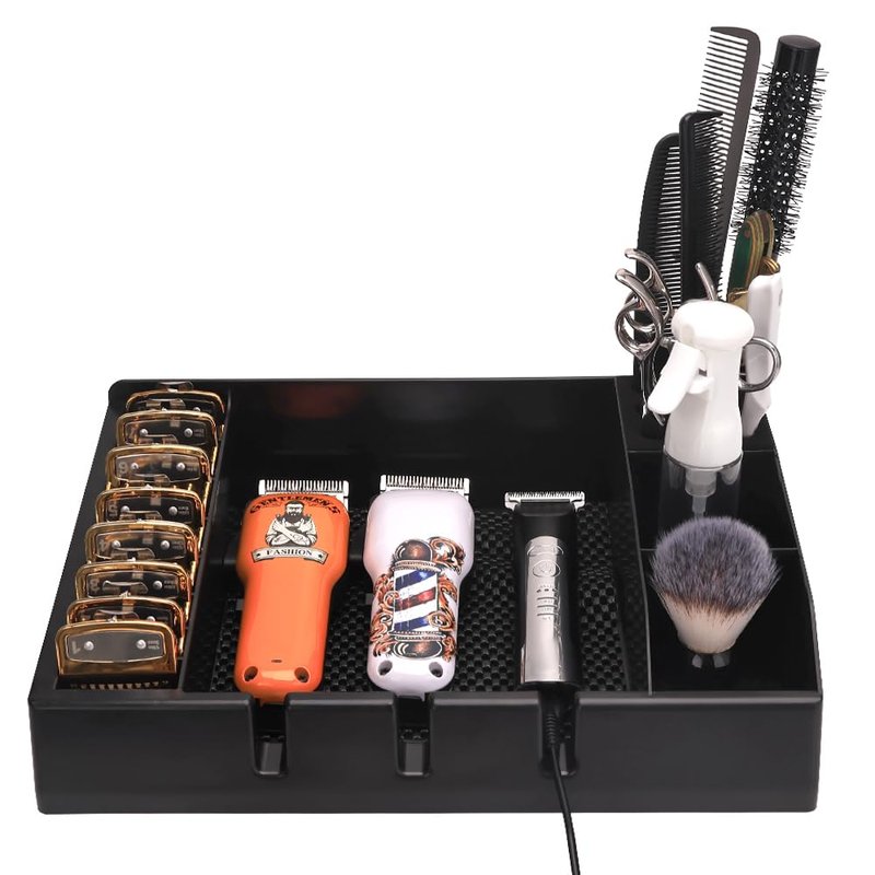 Professional Barber Tray Station – Multi-Functional Hair Clipper & Trimmer Holder with Detachable Design, Non-Slip Base (12.87" x 8.9")