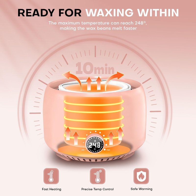 TIKESI Waxing Kit for Women and Men, Digital Wax Warmer with 14OZ 5 Bags Hard Wax Beads, at Home Wax kit for Full Body, Face, Eyebrows, Bikini, Legs, Brazilian & Sensitive Skin (Blush)