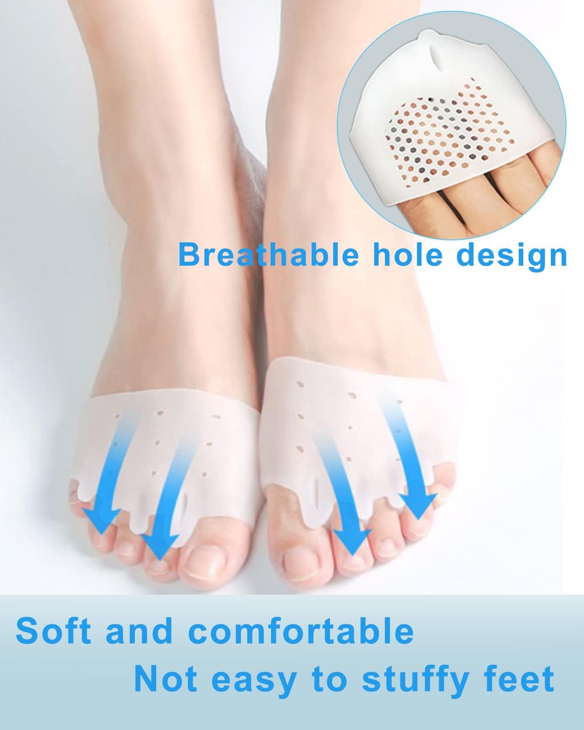Metatarsal Gel Pads - 4 Pairs Toe Spacers for Bunion & Hammertoe Relief | Foot Pain Correctors for Men & Women