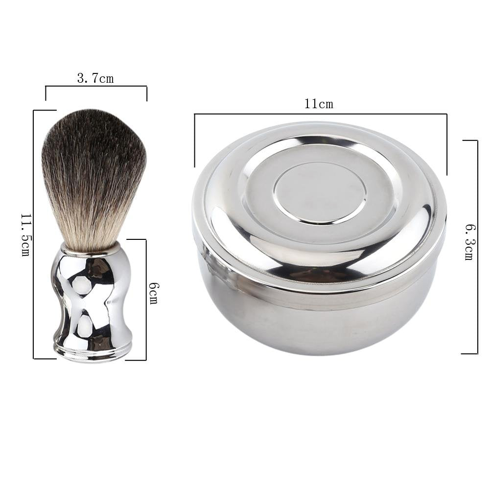 Qkiss Men's Shaving Set with Alloy Soap Mug Bowl & Lid, Silver Handle Faux Hair Brush, Professional Grooming Kit for Men's Daily Shaving Routine - Complete Wet Shaving Essentials