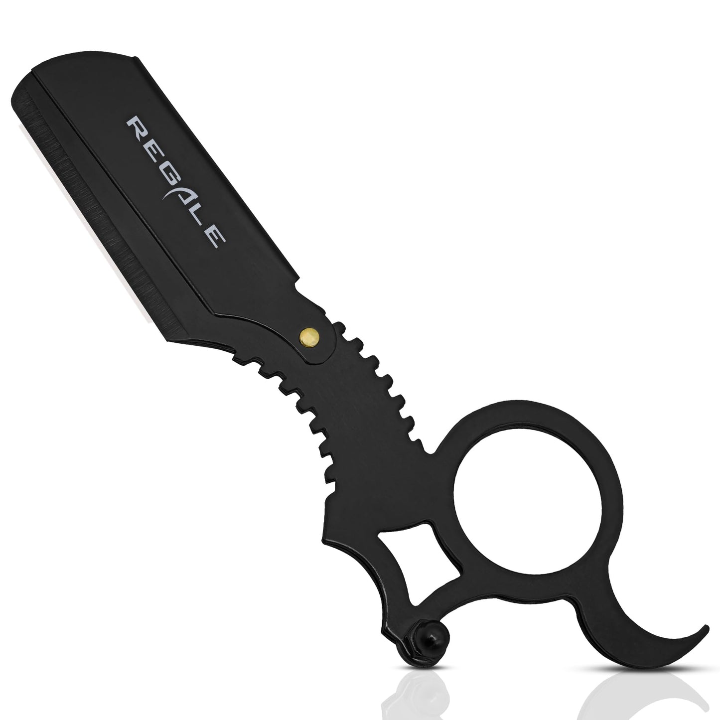 Regale Barber Supply Finger Ring Straight Edge Razor Black Matte, Classic Stainless Steel Barbero Shaver for a Smooth & Precise Shave, Premium Barber Razor for Men's Shaving