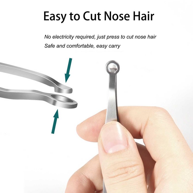 Liangery Manual Nose Hair Trimmer for Men Women- Stainless Steel Precision Blades, Leather Case, Tweezers Style Nasal Cutter, Eyebrow, Ear & Facial Grooming Tool (Silver)