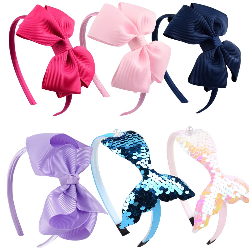 Girls Glitter Headbands - 6 Pack Bow, Heart & Star Shaped Hair Accessories for Toddlers & Teens