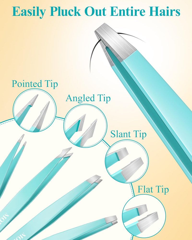 MORGLES Tweezers for Women Facial Hair, 10 in 1 Pimple Popper Tool Kit with Tweezers, Eyebrow Tweezers Kit with Eyebrow Trimmer & Scissors, Razor, Travel Bag, Grooming Beauty Set