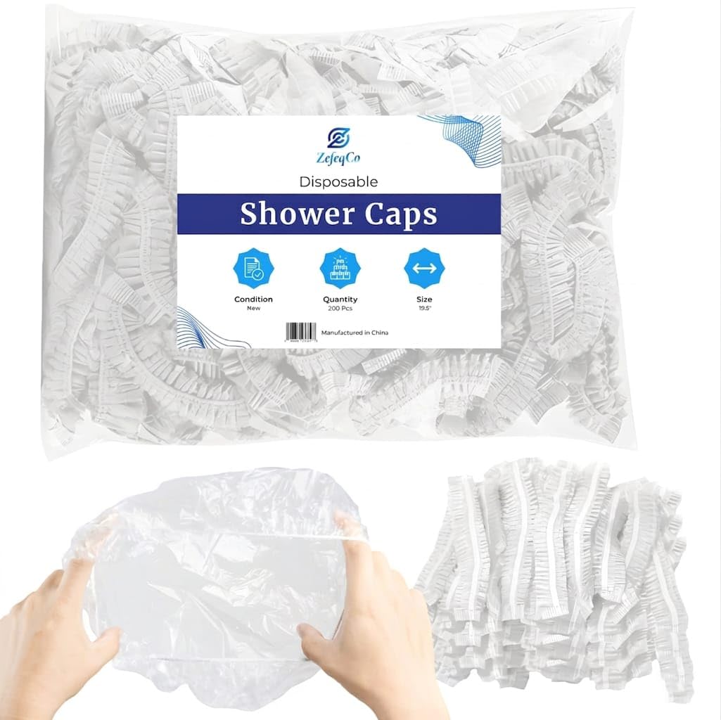 Disposable Shower Caps - Thick Waterproof Plastic Hair Caps with Super Elasticity | 200 Pcs for Shower, Salon, Spa & Home Use