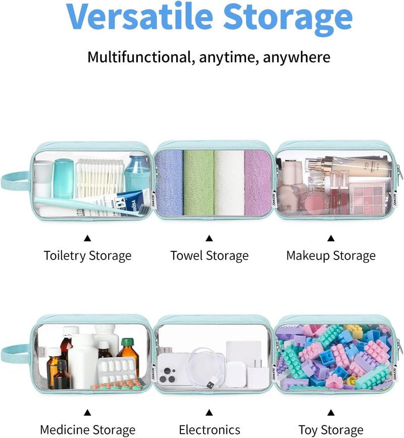 Clear Travel Toiletry Bag - Makeup Organizer with Zipper | Versatile Pouch for Skincare, Snacks & More - Green