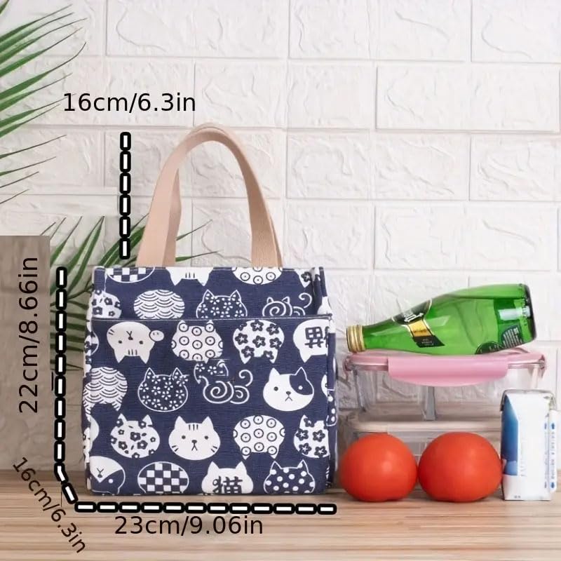Chic Thermal Insulated Cat Lunch Bag - Canvas with PVC Lining