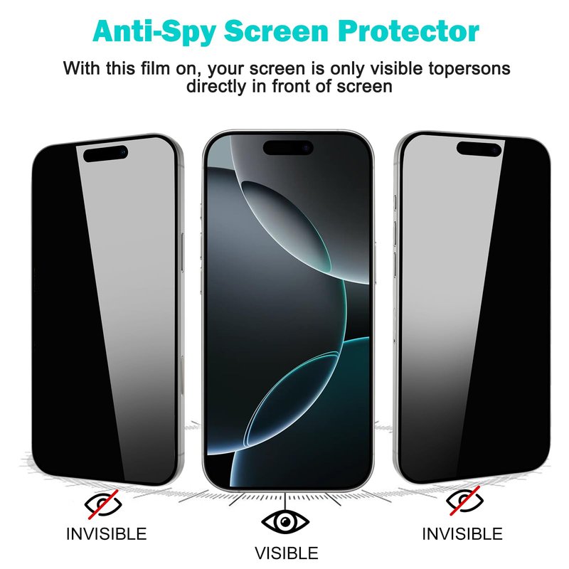 PEHAEL 3+3 Pack for iPhone 16 Pro Privacy Screen Protector with Camera Lens Protector Full Coverage Anti-Spy Tempered Glass Film 9H Hardness Easy Installation Bubble Free [6.3 inch]