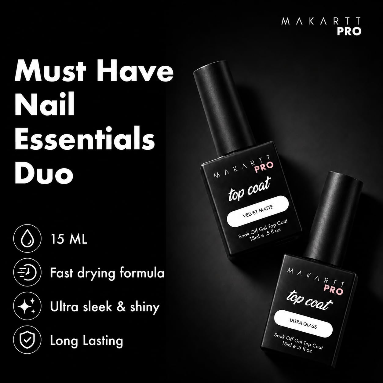 Always Charmed & Armed MakarttPro Professional Glossy, Matte Top Coat & Base Coat for Professional Nail Technicians for Salon and Private Nail Tech