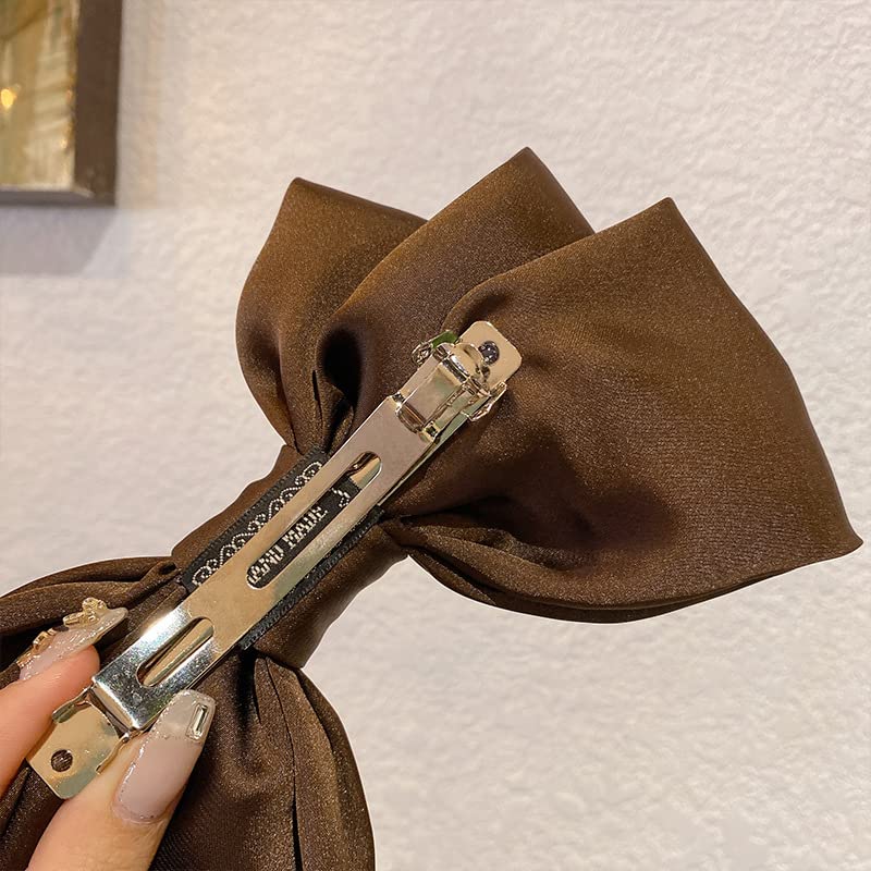 Kefley Short Tail Brown Satin Bow Hair Clips for Women & Girls - Classic Hair Accessories