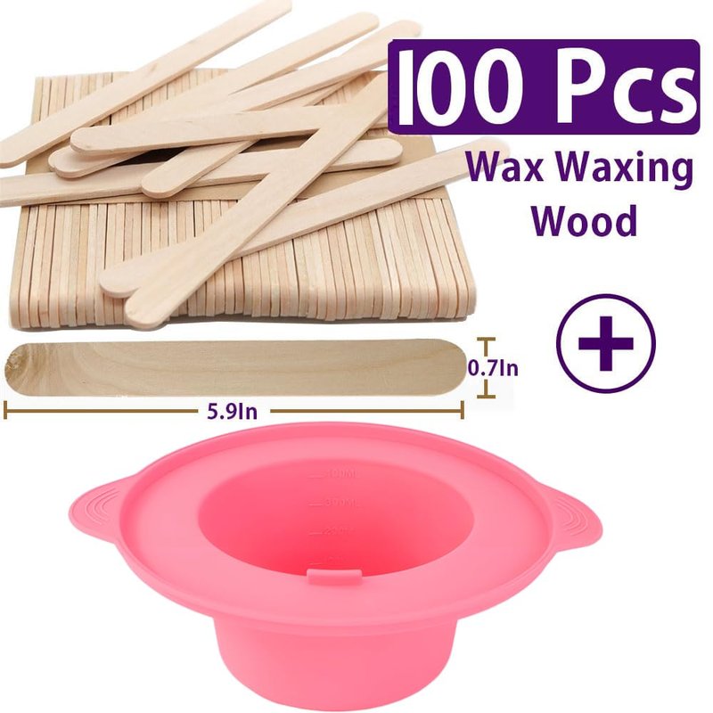 14 oz Silicone Wax Warmer Liner, Silicone Wax Bowl for Wax Warmer, Non-Stick Wax Melt Warmer Wax Pot Replacement, Reusable Wax Melt Liner with 100 Pcs Waxing Sticks Body Hair Removal Sticks (Purple)