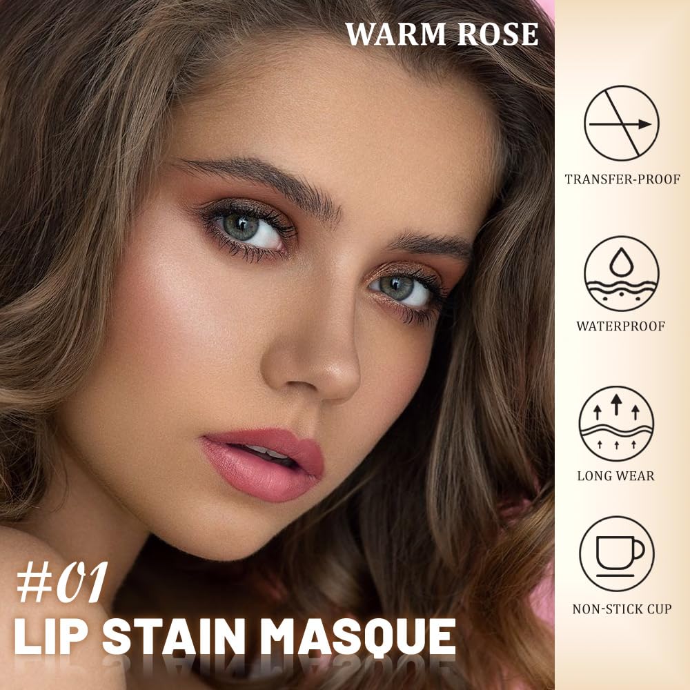 Warm Rose Peel Off Lip Stain - Long Lasting Waterproof Matte Lipstick | High Pigment, Non-Stick Cup, 24 Hrs