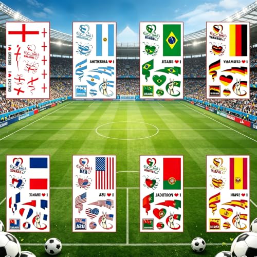 2026 World Cup Spain Temporary Soccer Tattoos - 10 Pcs Waterproof Face Paint