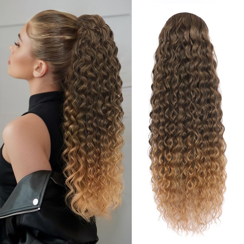Q-siwuu 24'' Rich Brown Curly Drawstring Ponytail Extension for Women