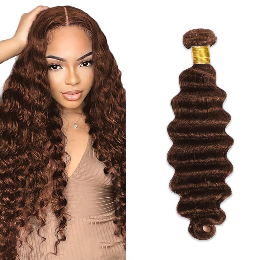 #4 Brown Bundles Human Hair Deep Wave Bundles 22 Inch Chocolate Deep Wave Bundles Unprocessed Brazilian Virgin Hair 1 Bundle 50 Gram Per Bundle Deals Quick Weave Hair Extensions For Woman
