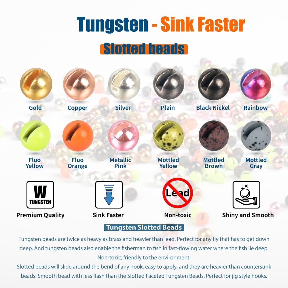 MUUNN 50pcs Tungsten Slotted Beads for Fly Tying, Sink Deeper and Faster 12 Colors/13 Sizes Slotted Tungsten Beads Fly Tying Beads Head Fly Tying Materials(Black Nickel,2.8mm)