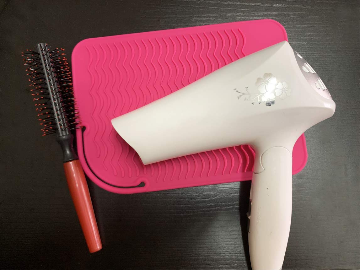 Heat Resistant Mat for Curling Iron & Hair Tools - Food Grade Silicone, Pink | 9" x 6.5"