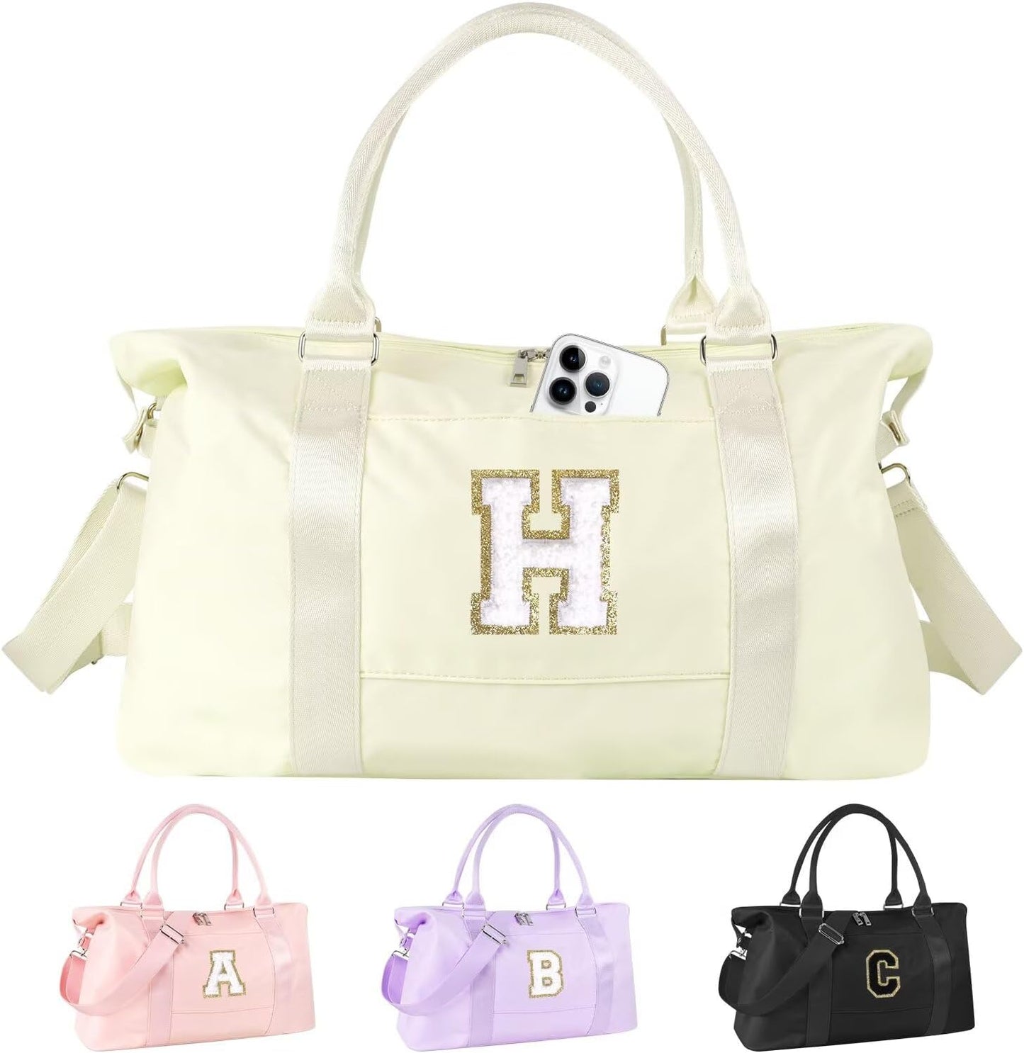 Dance Gym Duffel Bag - Personalized Initial Weekender for Teen Girls | Pink Overnight Carry-On & Cheer Bag