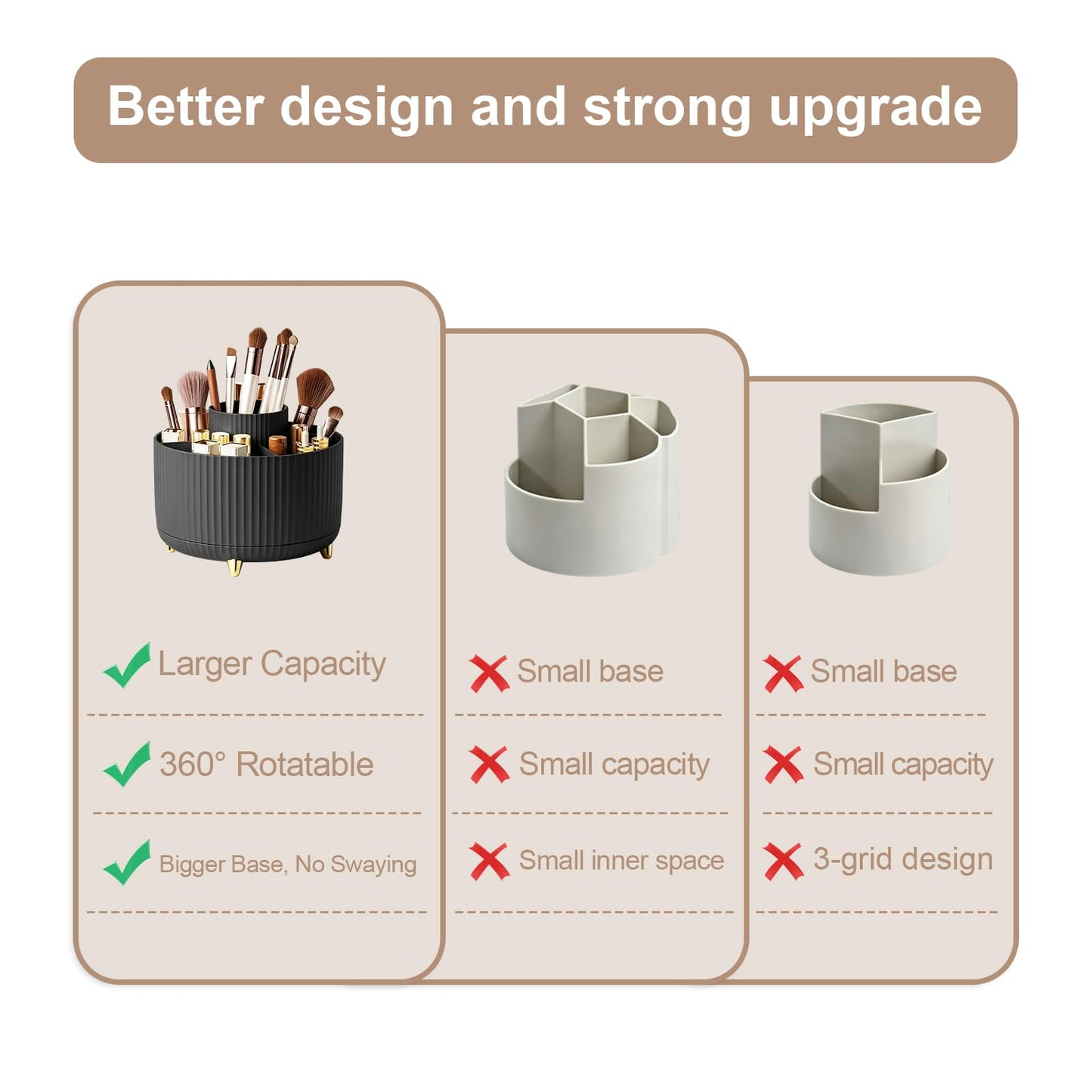 HJUHBDJ 360°Rotating Makeup Brush Holder Organizer, Black Countertop Cosmetic Display Case, Spinning Skincare Storage Carousel for Vanity, Desktop & Bathroom