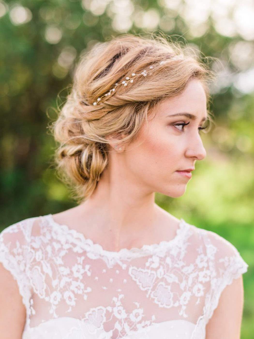Catery Bridal Headbands Pearl Hair Vine Wedding Headpiece Bride Head Band Accessories for Women and Girls (Sliver)