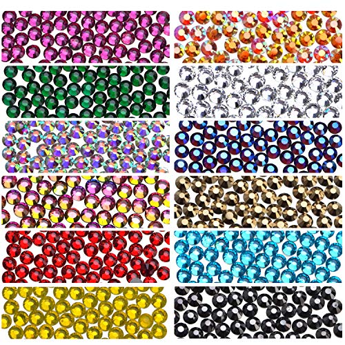 1800Pcs Hot Fix Glass Rhinestones 5mm Flatback Crystal Gems for Nail Art & Crafts