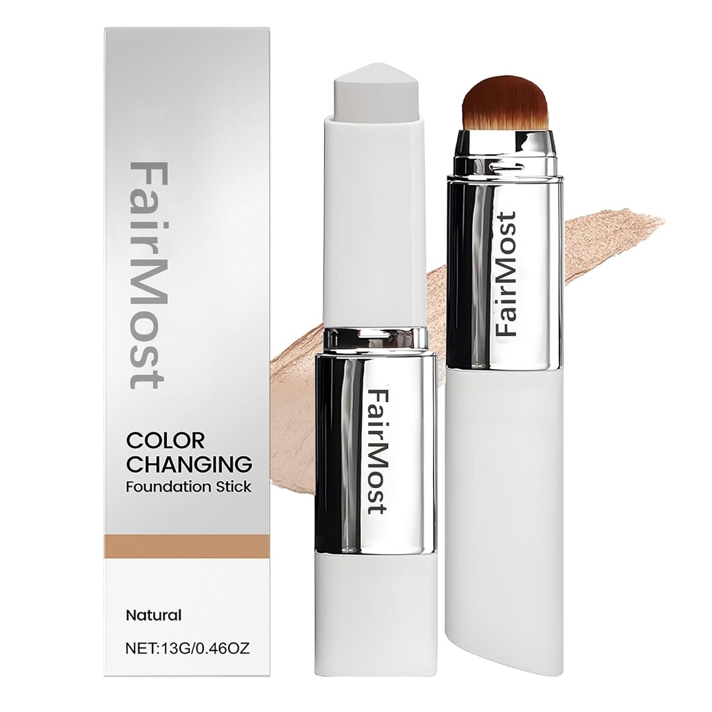 Color Changing Foundation Stick - Medium to Full Coverage Cream with Brush | Portable Dual-Ended, 0.46 Fl Oz, Natural