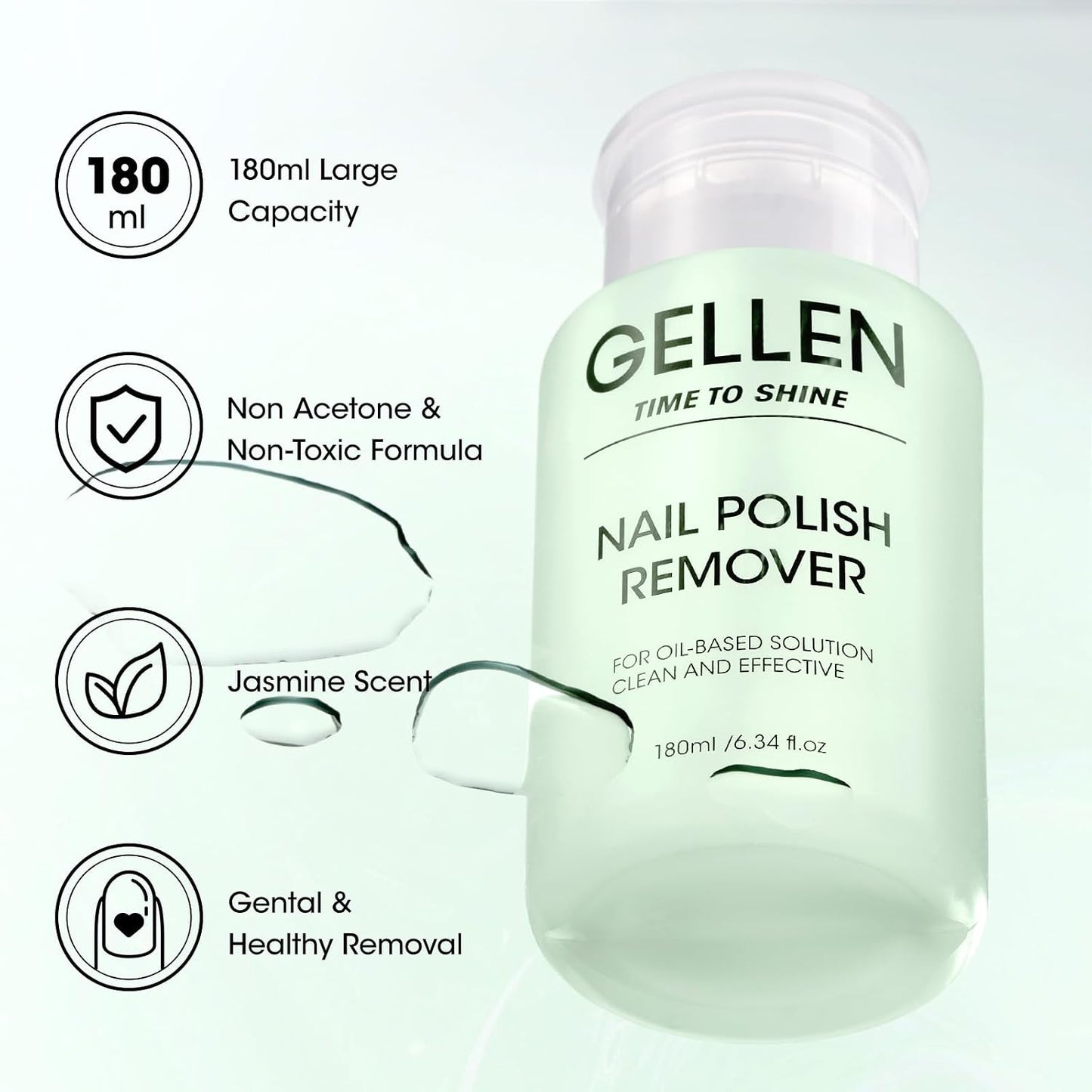 Gellen Nail Polish Remover Kit - Non-Acetone Jasmine Scent, 6.1 Fl Oz + 200 Lint-Free Wipes