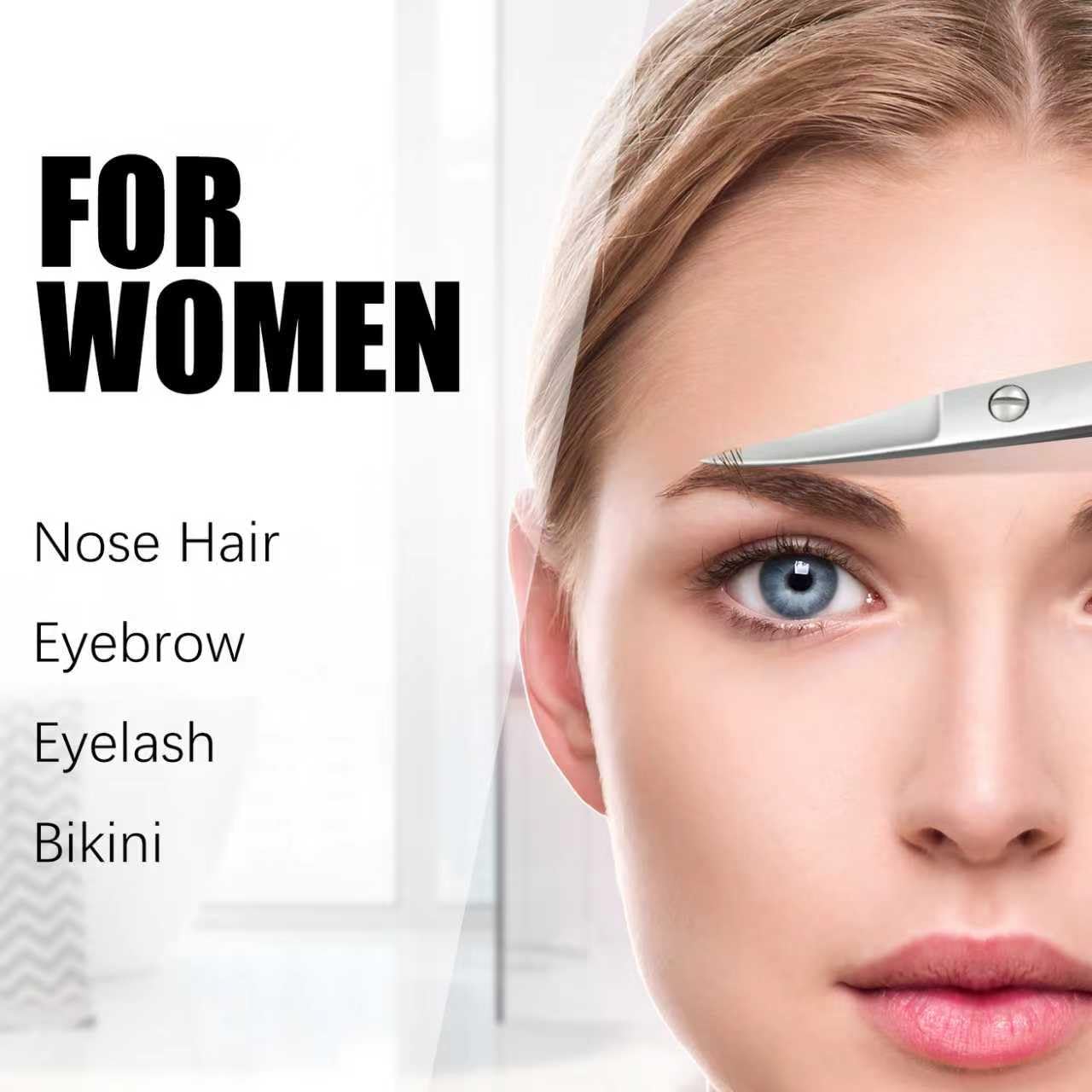 Facial Hair Scissors for Men Women - Eyebrow, Nose Hair, Beard, Eyelashes, Moustache, Ear Hair Trimming Kit, Curved and Rounded Safety Tips-2PCS Silver