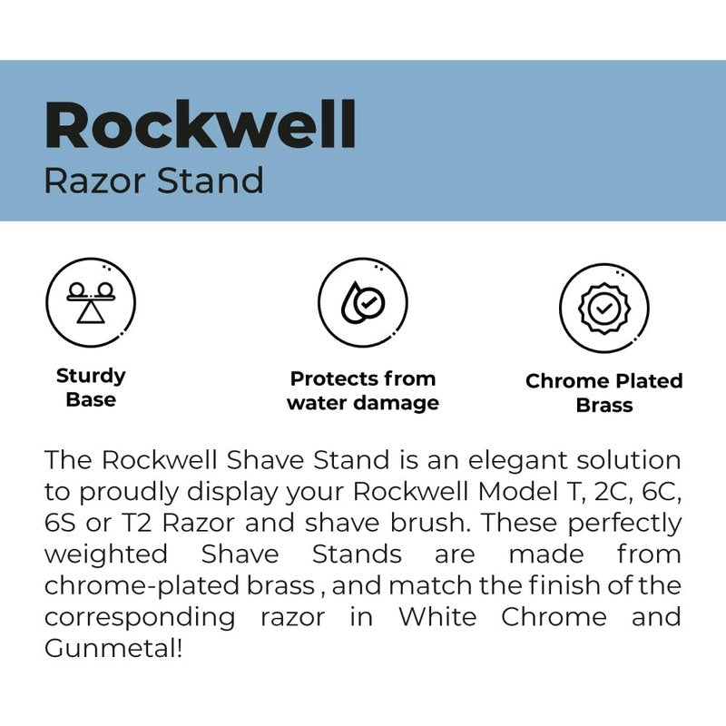 Rockwell Premium Chromed Brass Safety Razor Stand - Elegant Design, Rust-Resistant, Perfect Accessory for Organizing Your Shaving Essentials - White Chrome (over Brass)