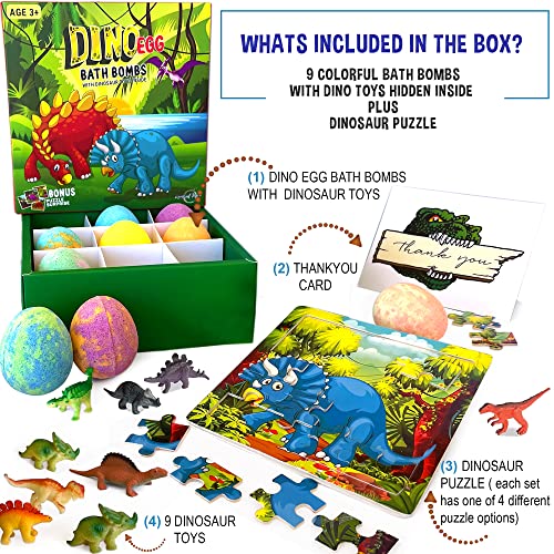 Mineral Me Dino Egg Bath Bombs for Kids with Surprise Toy & Wooden Puzzle (Dino Egg)