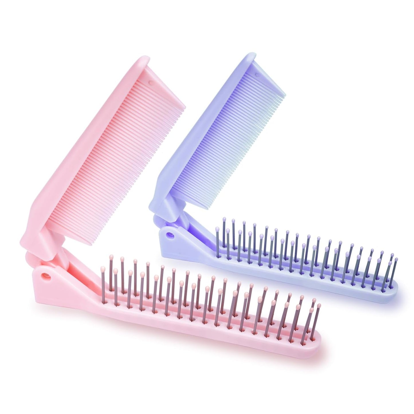 Double Head Folding Travel Hair Comb - Mini Pocket Detangling Brush for All Hair Types | Purple