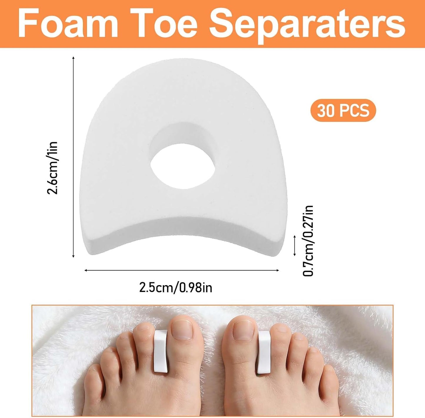 Toe Spacers - 30 Pcs Foam Toe Separators for Pain Relief | Soft & Breathable Corrector for Corns & Hammer Toes