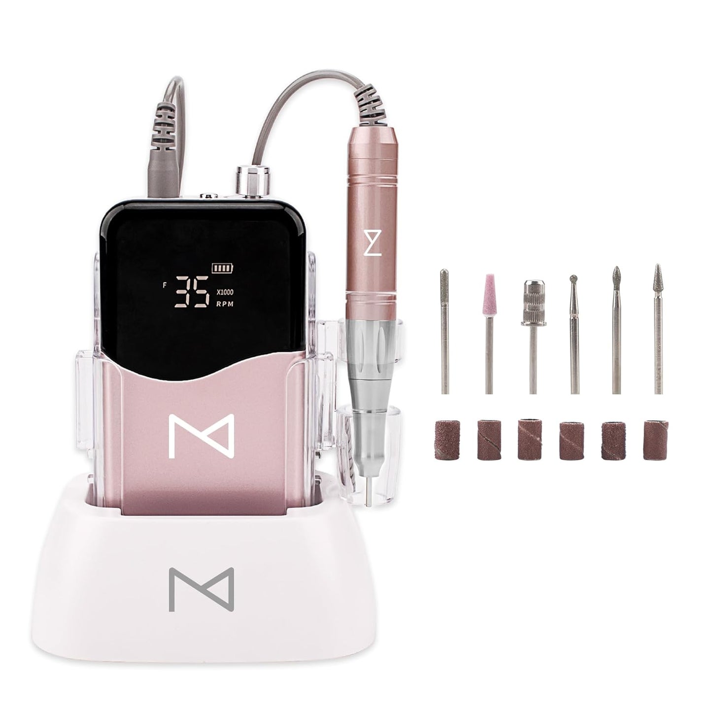 Professional Nail Drill Machine - Cordless 2-in-1 Electric Nail File - 35000 RPM, HD Display | Rose Gold