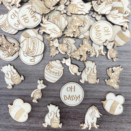 Winnie the Pooh Wooden Confetti for Baby Shower Decorations - 56pcs