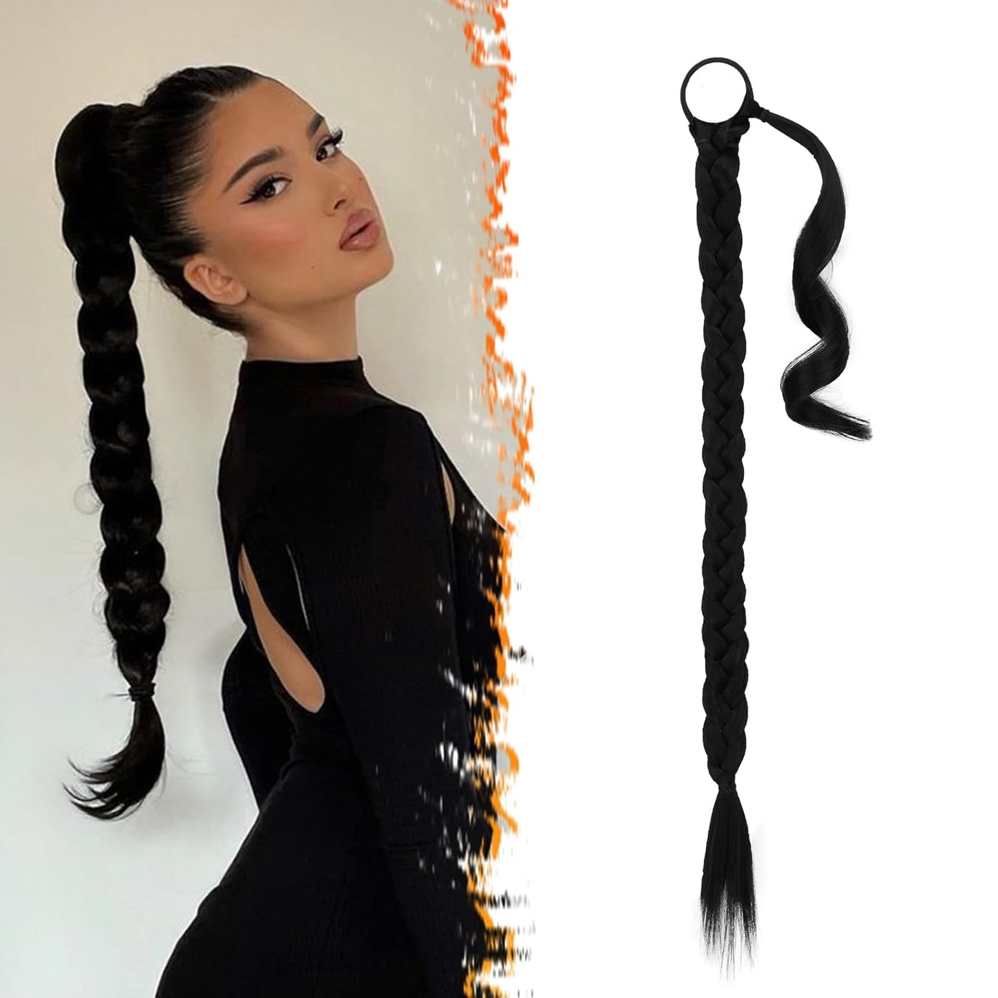 30 Inch Long Braided Ponytail Extension - Copper Red Wrap Around Hairpiece | Synthetic Hair for Women