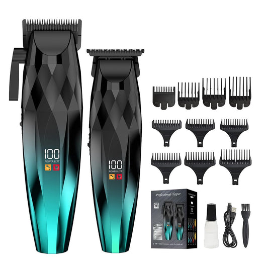2-in-1 Professional Hair Clippers Set,Cordless Hair Clippers and T-Blade Trimmer Kit for Men,LCD Display,USB Rechargeable,Adjustable Guards,Waterproof,Beard & Body Grooming Kit (Green)