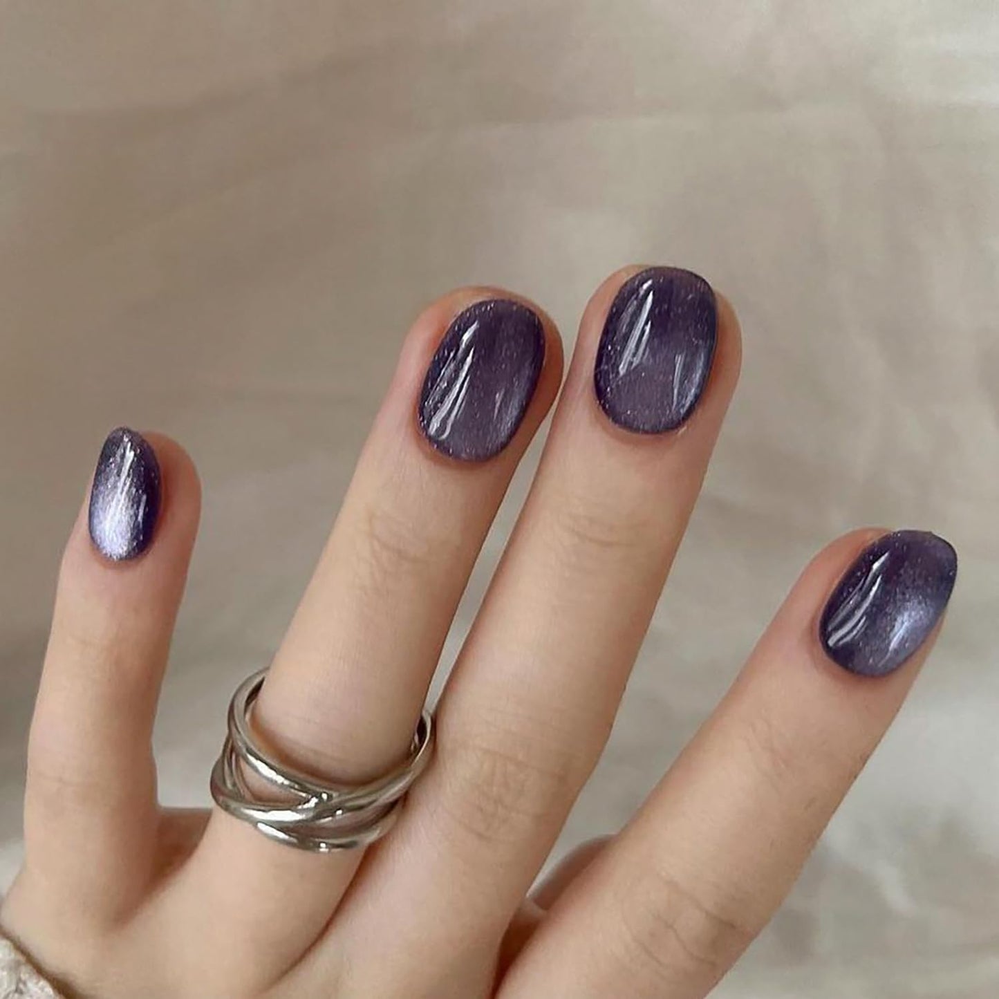 Short Press On Nails - 24Pcs Almond Purple Glitter Full Cover | Reusable Glossy Fake Nails for Women