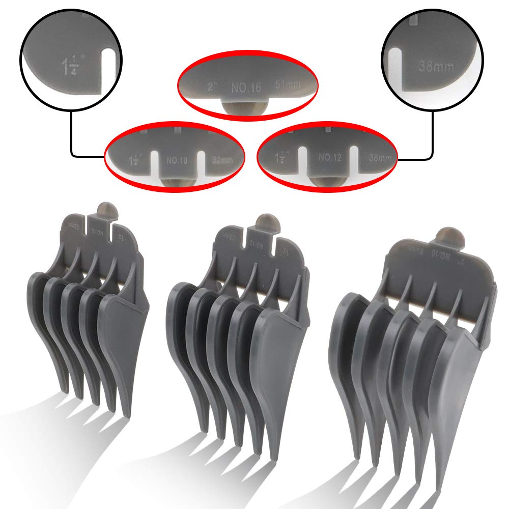 Hair Clipper Guards - 3 Count Set for Wahl Clippers | Includes No. 10, No. 12, No. 16 - Gray