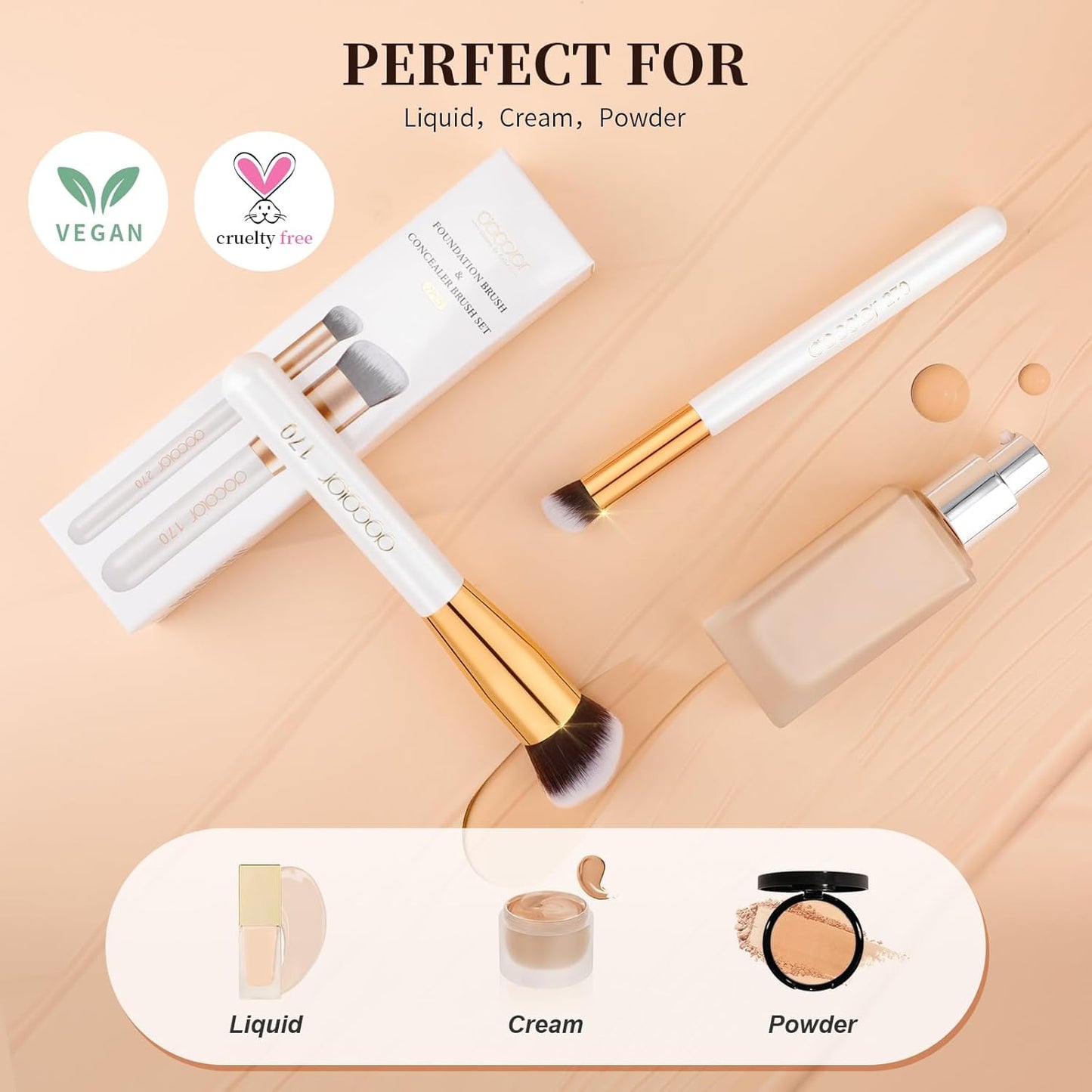 Docolor Foundation Brush Set - 2PCS Professional Angled Kabuki & Concealer Brushes for Flawless Makeup Application | Ideal for Liquid, Cream, and Mineral Blending