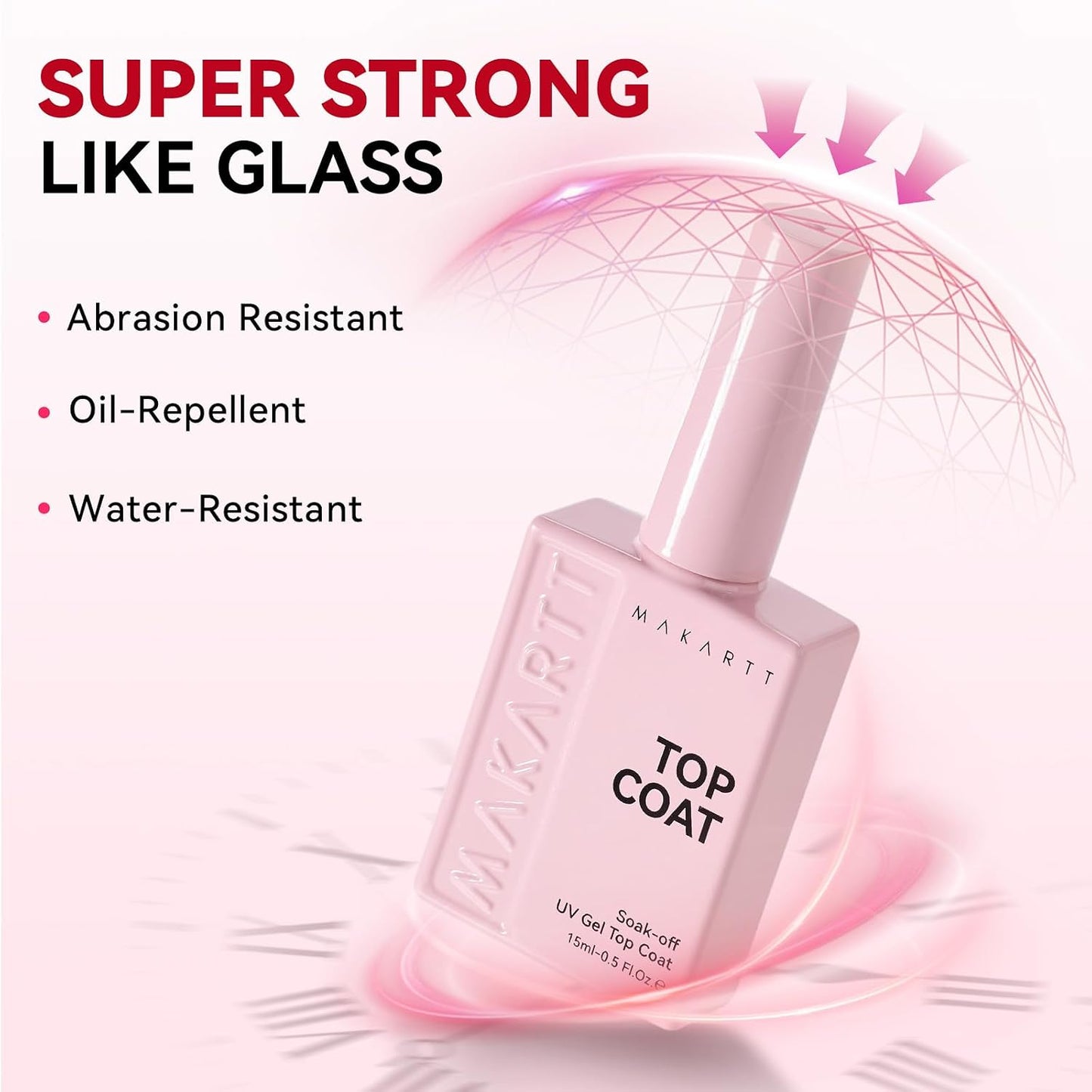 Gel Top Coat - 15ml No Wipe Long Lasting High Glossy Clear Nail Polish | Soak Off UV/LED Compatible for DIY Home Use