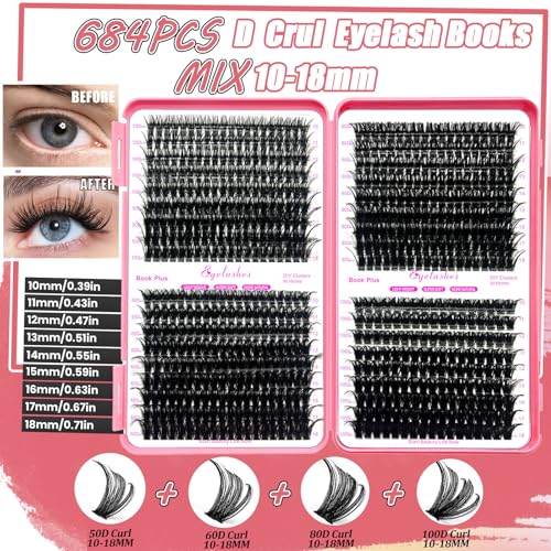 DNSGOOR DIY Lash Extension Kit with 684 Cluster Lashes, Bond, Seal & Shampoo