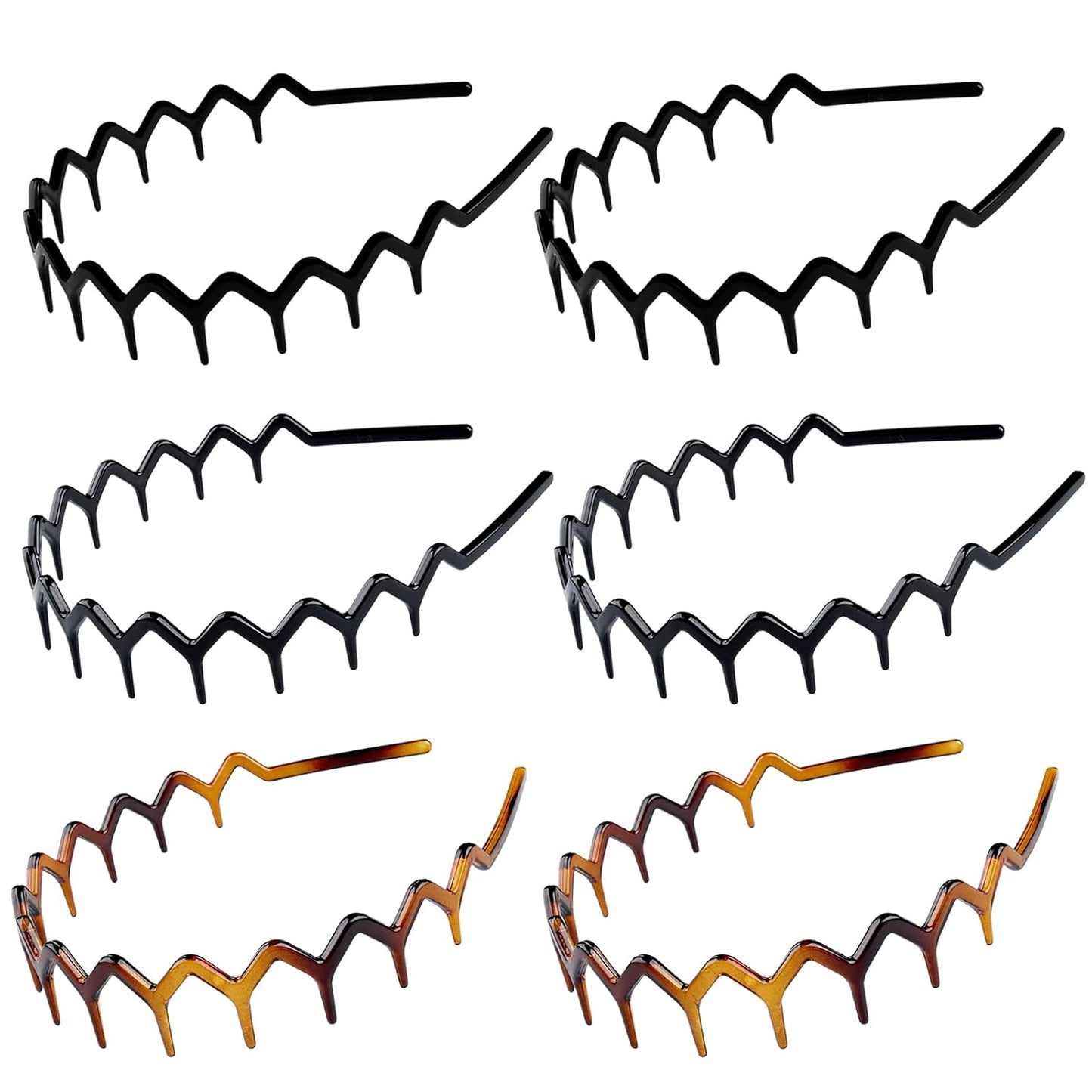 Zig Zag Shark Tooth Headbands - Trendy U-Shaped Hair Bands for Women & Girls | 6-Pack Stylish Accessory